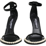 Dolce & Gabbana Black Keira Leather Faux Pearl Sandals Heels Shoes LA11782-37.5