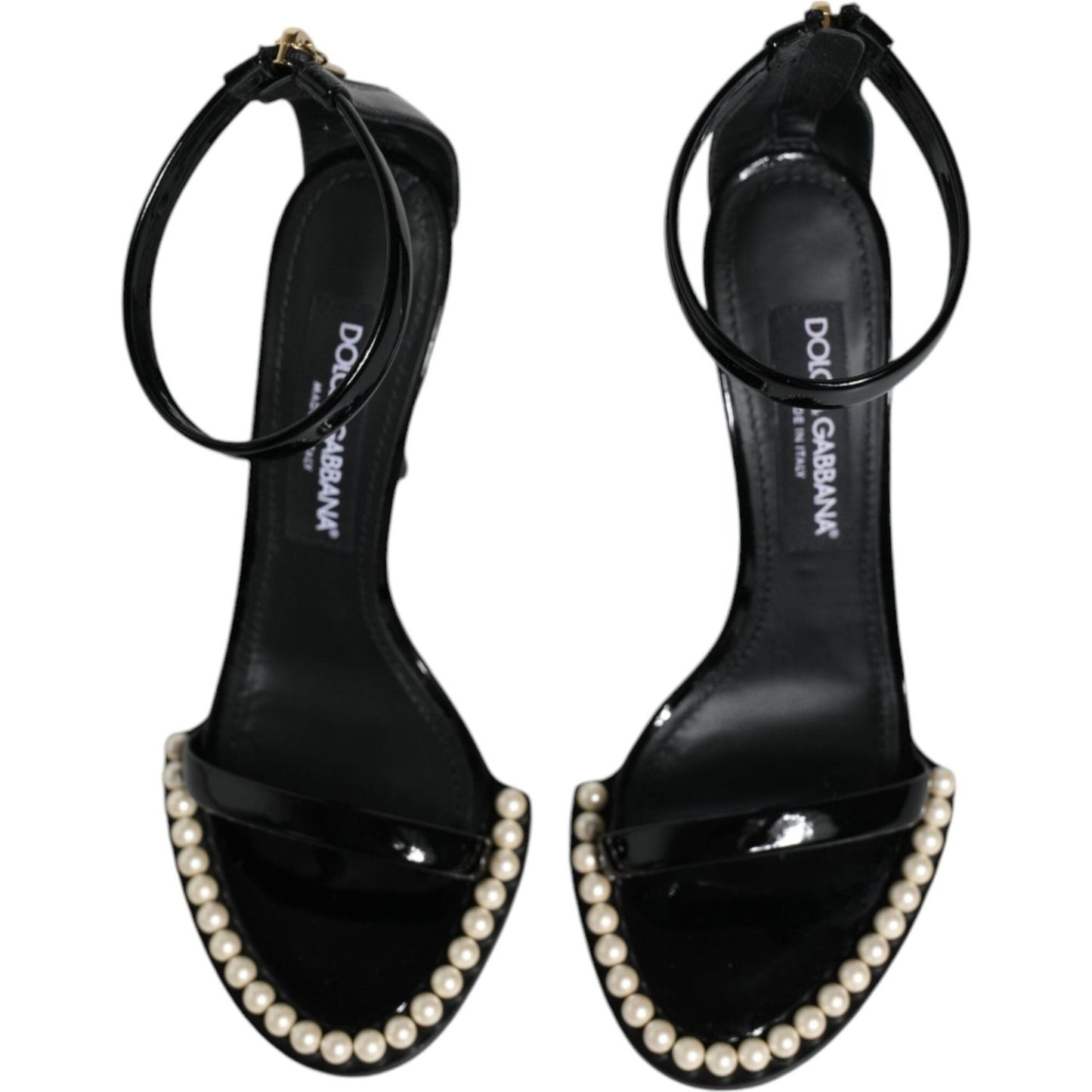 Dolce & Gabbana Black Keira Leather Faux Pearl Sandals Heels Shoes LA11782-37.5