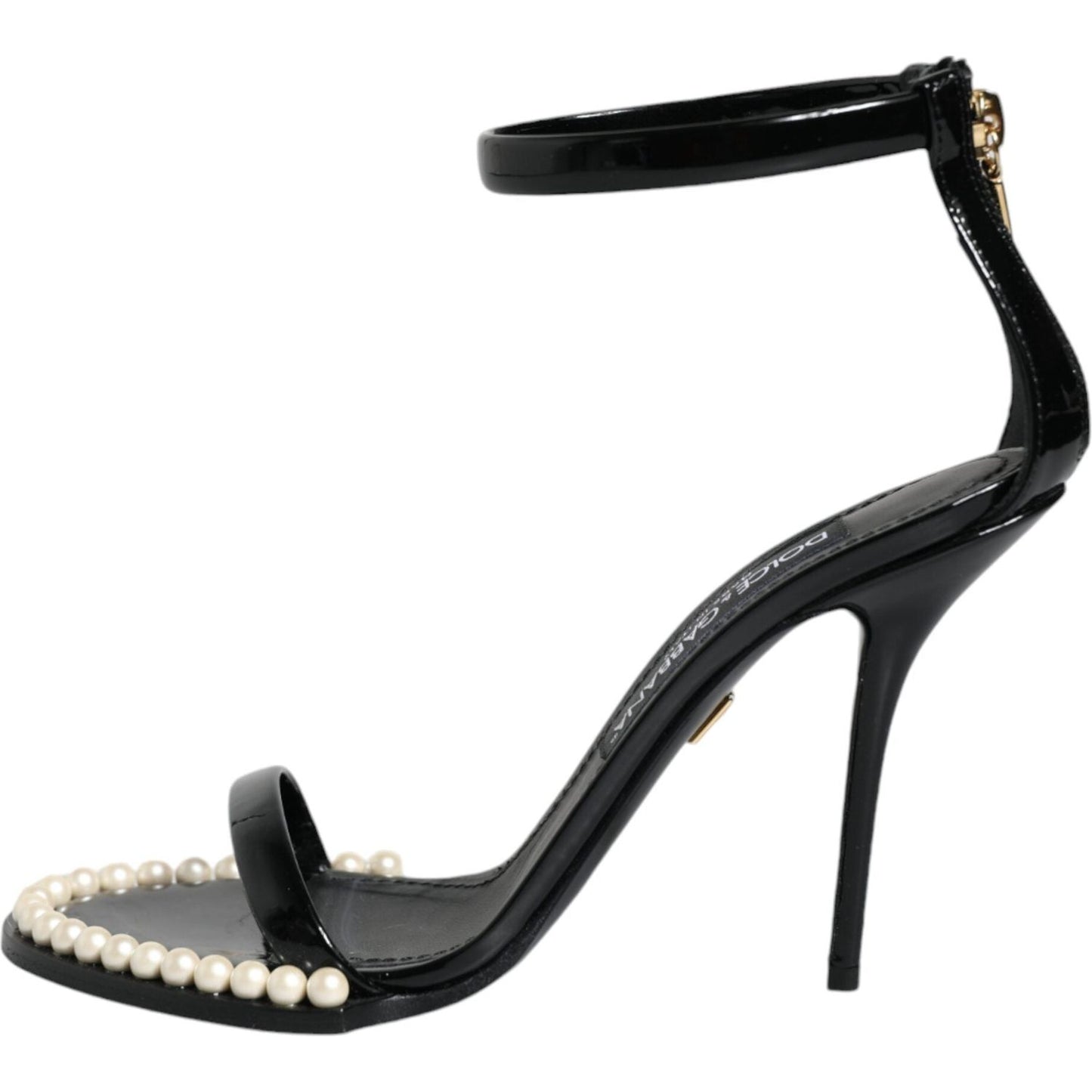Dolce & Gabbana Black Keira Leather Faux Pearl Sandals Heels Shoes LA11782-37.5