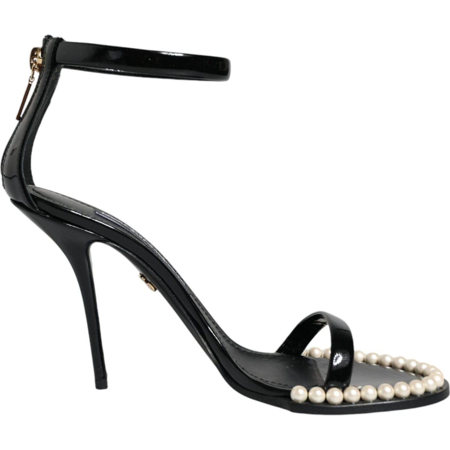 Dolce & Gabbana Black Keira Leather Faux Pearl Sandals Heels Shoes LA11782-37.5