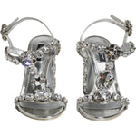 Dolce & Gabbana Silver Leather T-strap Crystal Sandals Shoes LA11853-37