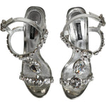 Dolce & Gabbana Silver Leather T-strap Crystal Sandals Shoes LA11853-37
