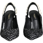 Dolce & Gabbana White Black Chevron Faux Pearl Slingback Shoes LA11760-35