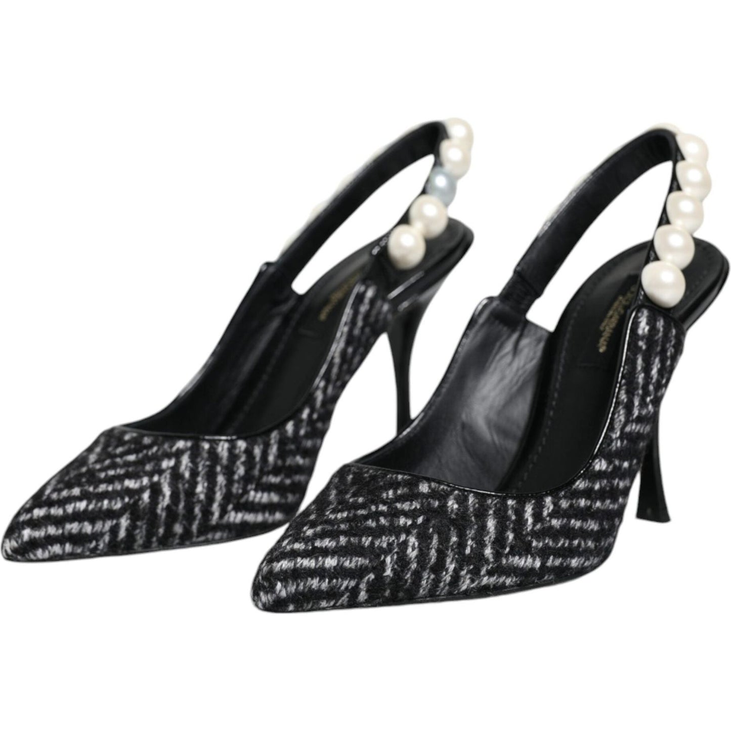 Dolce & Gabbana White Black Chevron Faux Pearl Slingback Shoes LA11760-35