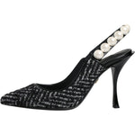 Dolce & Gabbana White Black Chevron Faux Pearl Slingback Shoes LA11760-35