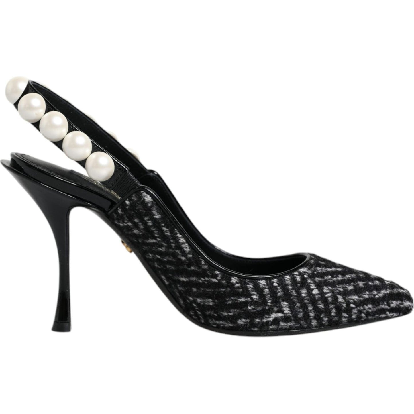 Dolce & Gabbana White Black Chevron Faux Pearl Slingback Shoes LA11760-35
