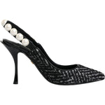 Dolce & Gabbana White Black Chevron Faux Pearl Slingback Shoes LA11760-35