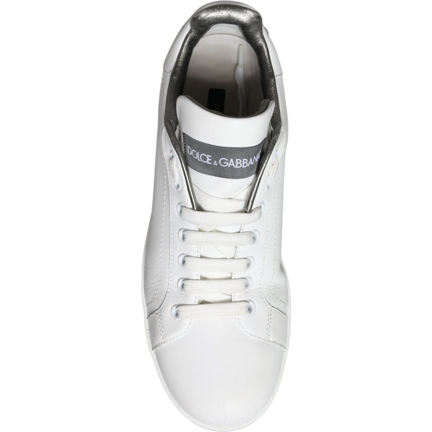 Dolce & Gabbana White Leather Portofino Low Top Sneakers Shoes Dolce & Gabbana Light Gray