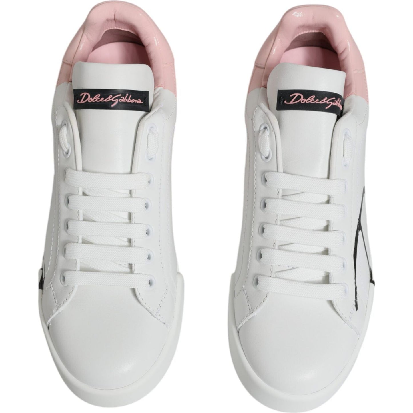 Dolce & Gabbana White Pink Portofino Low Top Sneakers Shoes LA11800-35