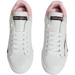 Dolce & Gabbana White Pink Portofino Low Top Sneakers Shoes LA11800-35