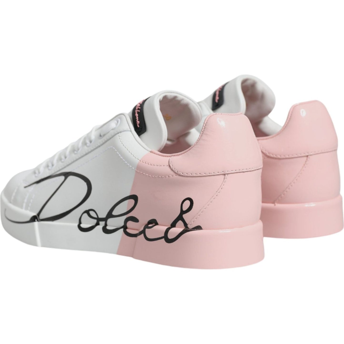 Dolce & Gabbana White Pink Portofino Low Top Sneakers Shoes LA11800-35