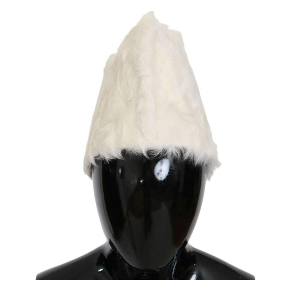 Dolce & Gabbana White Xiangao Lamb Fur Beanie HAT21021-1
