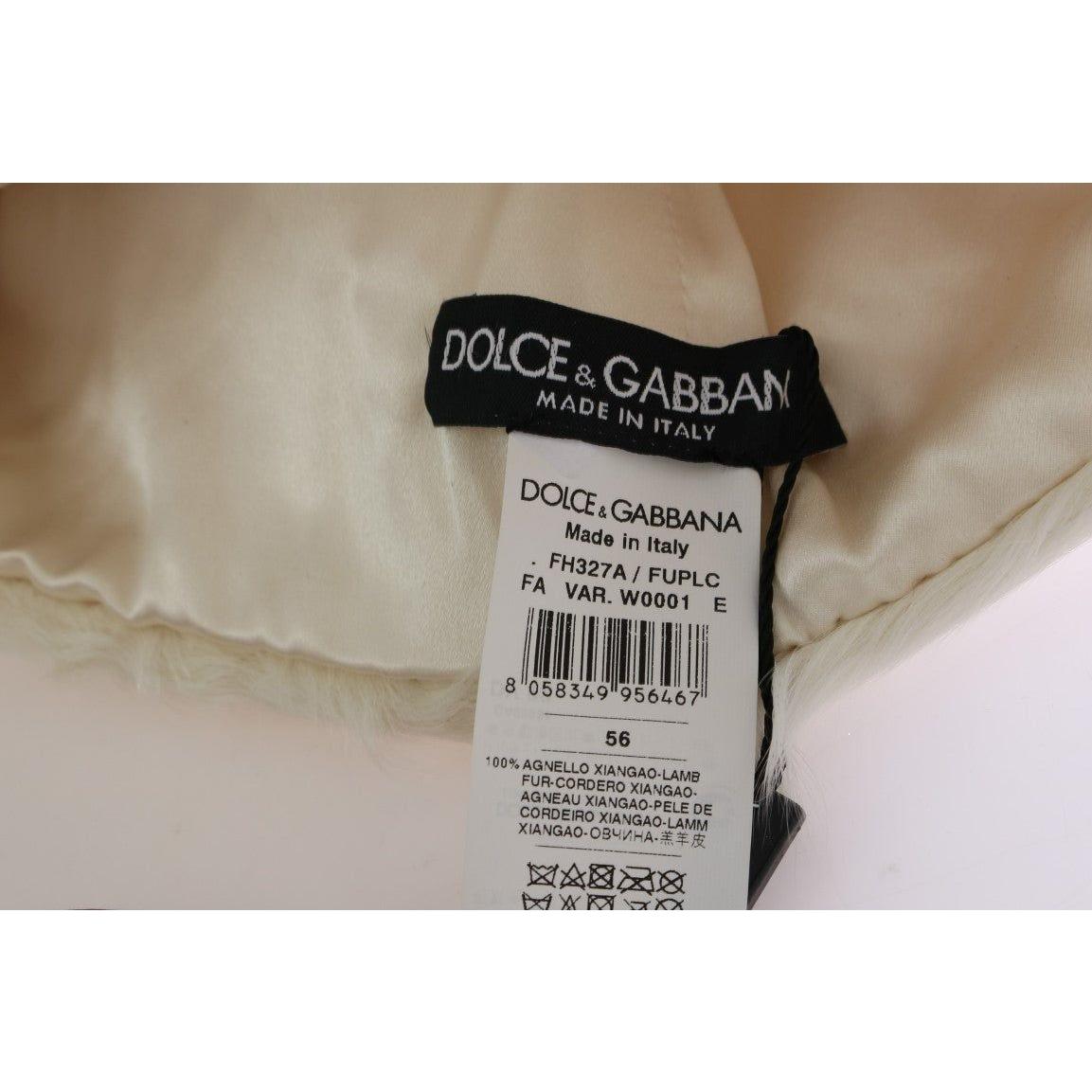 Dolce & Gabbana White Xiangao Lamb Fur Beanie HAT21021-1