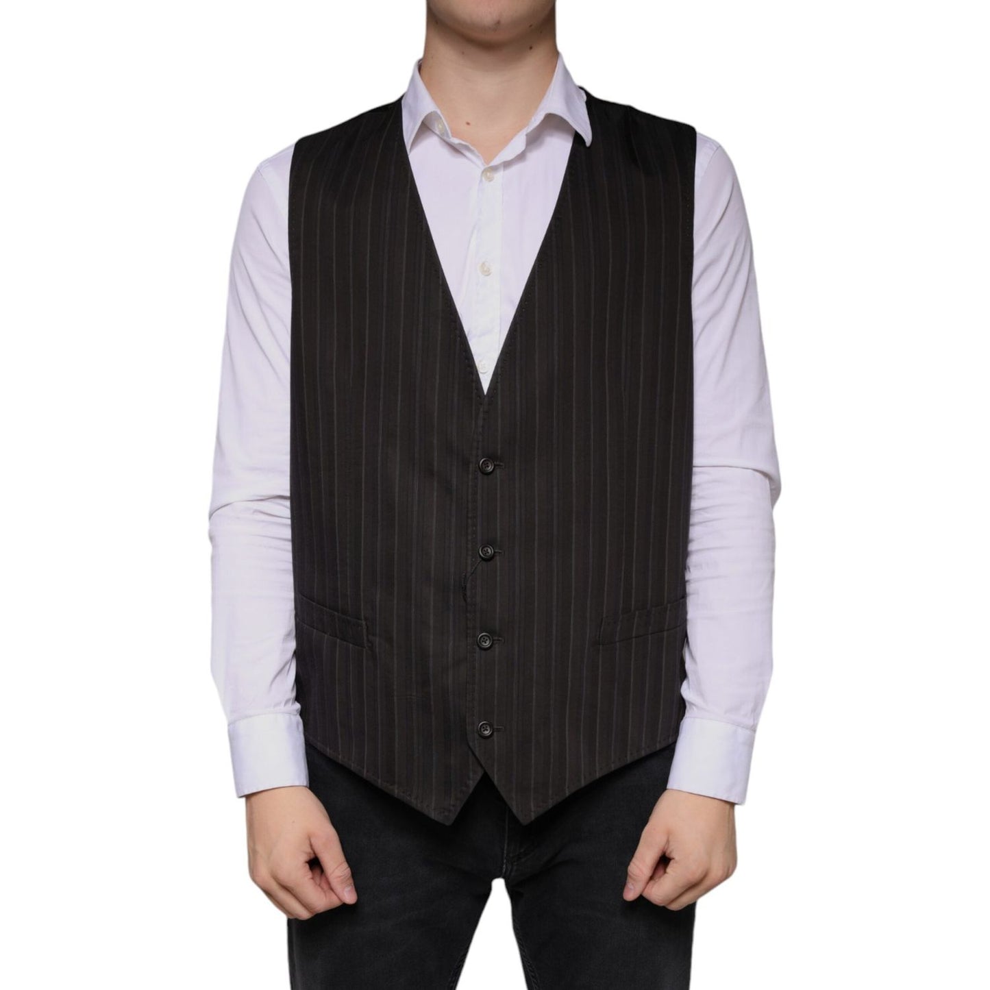 Dolce & Gabbana Black Cotton Waistcoat Dress Formal Vest SIG60340-56