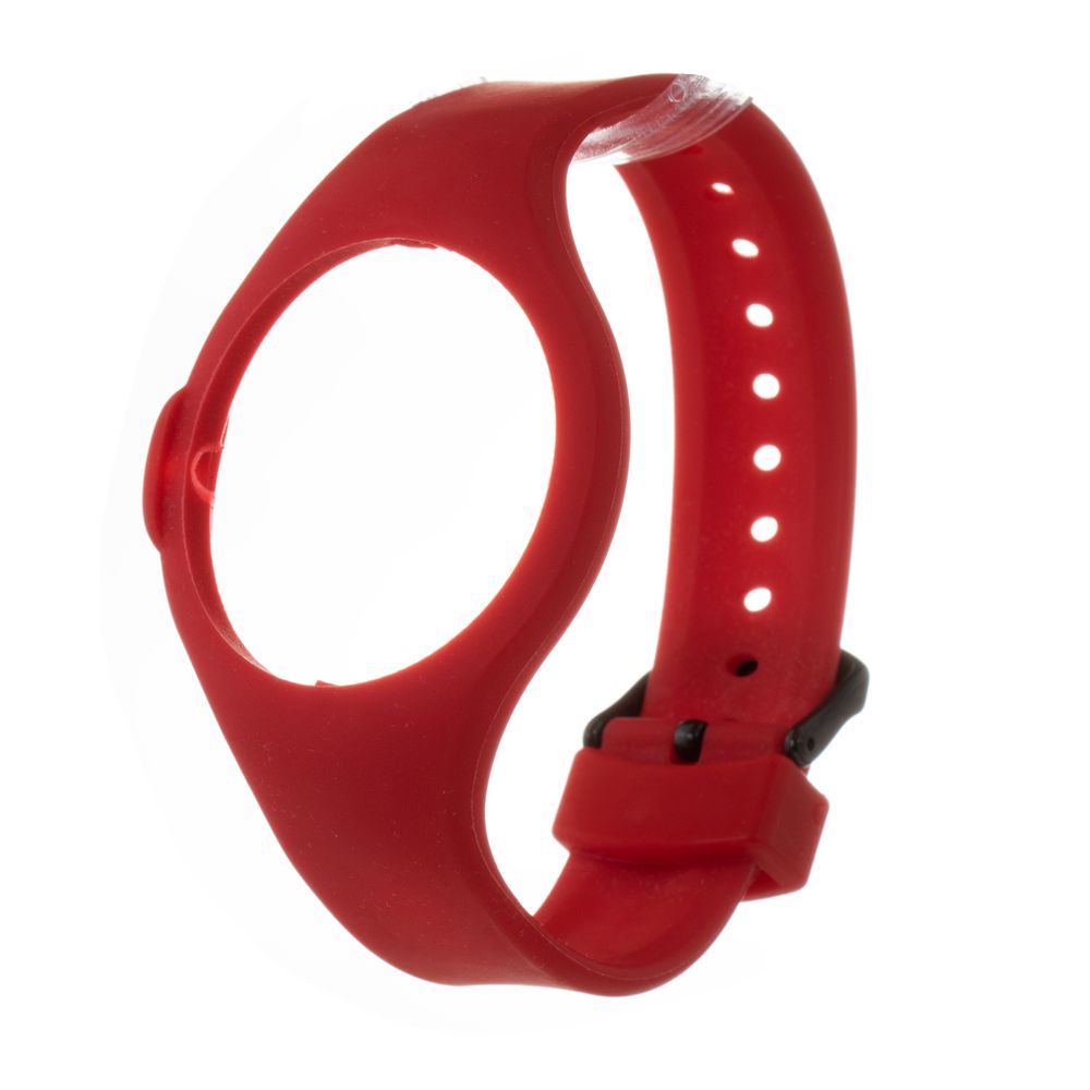 Red silicone watch strap with buckle, adaptable and durable.