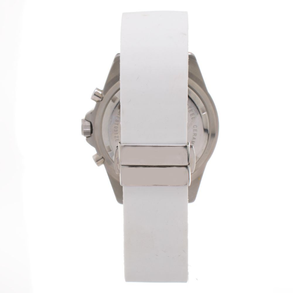 Back view of Folli Follie White Synthetic Sport Watch with white silicone bracelet and butterfly closure