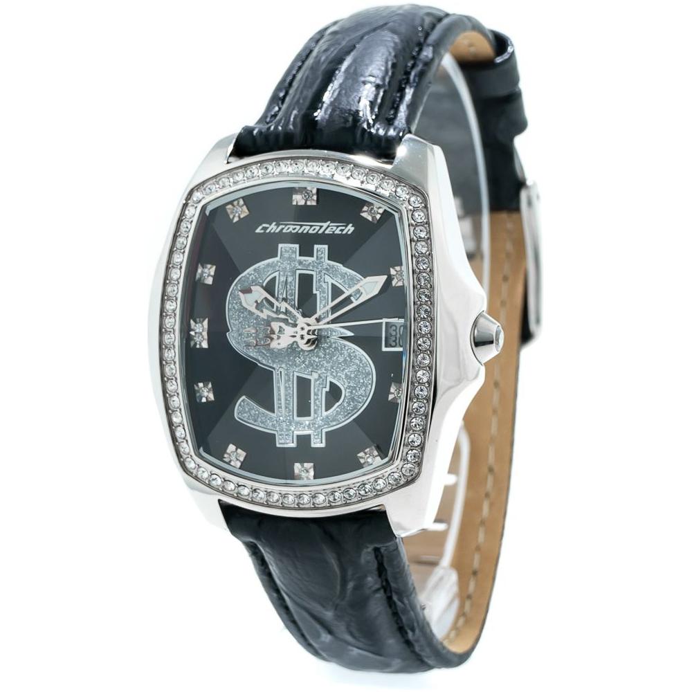 Chronotech Black Leather Watch Chronotech Dark Slate Gray