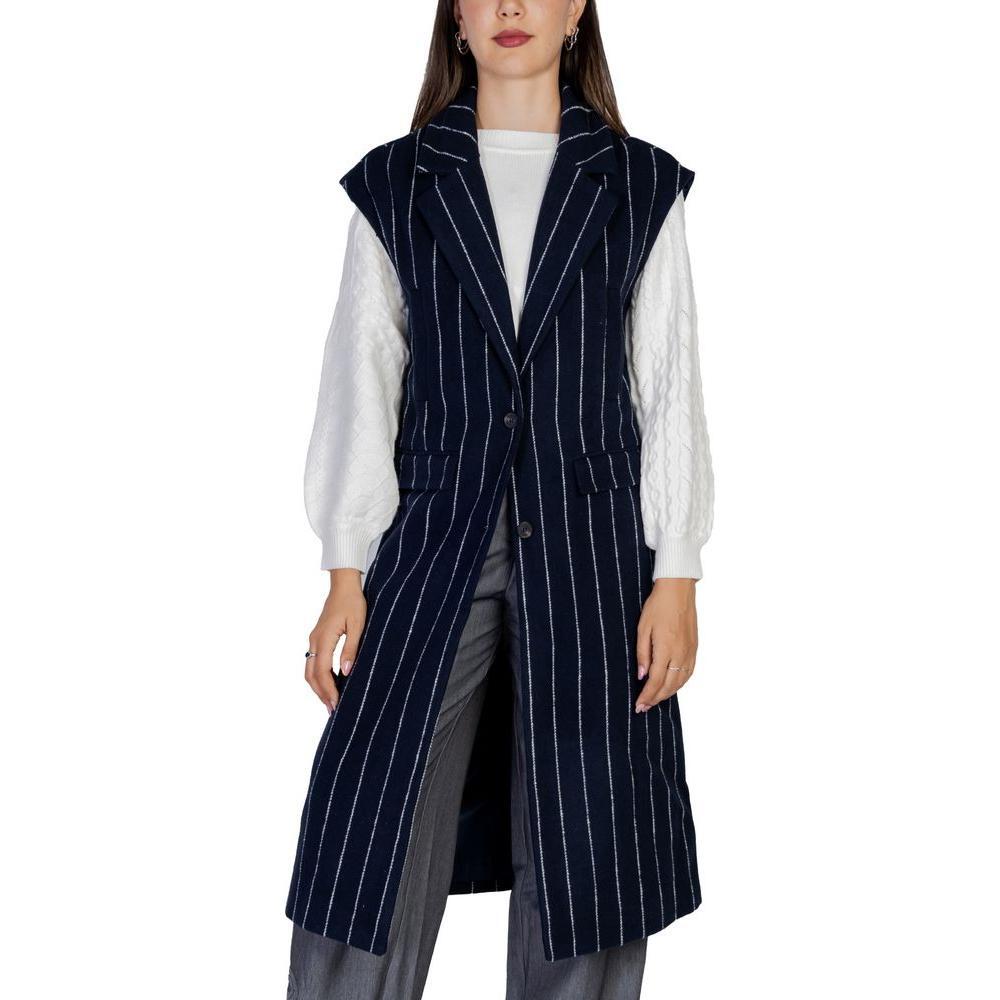 ICHI Blue Polyester Sleveless Jacket IC-15420500010-IT36|XXS