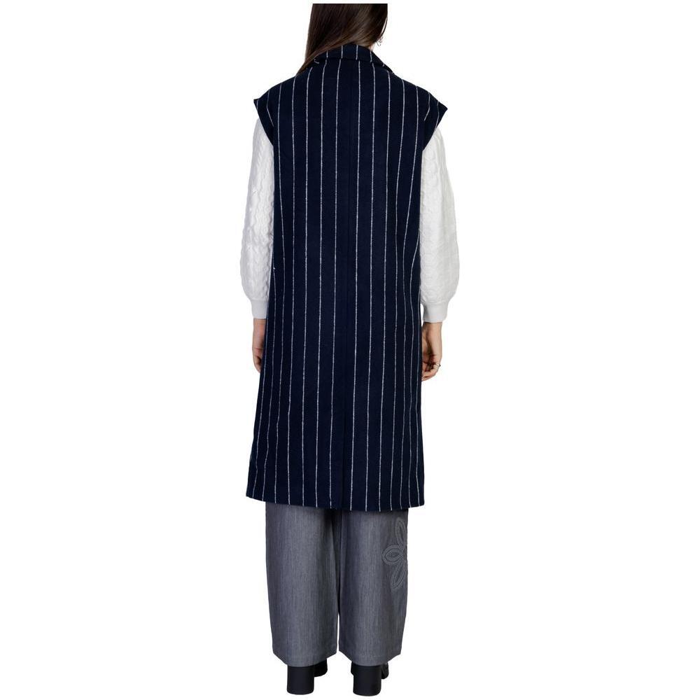 ICHI Blue Polyester Sleveless Jacket IC-15420500010-IT36|XXS