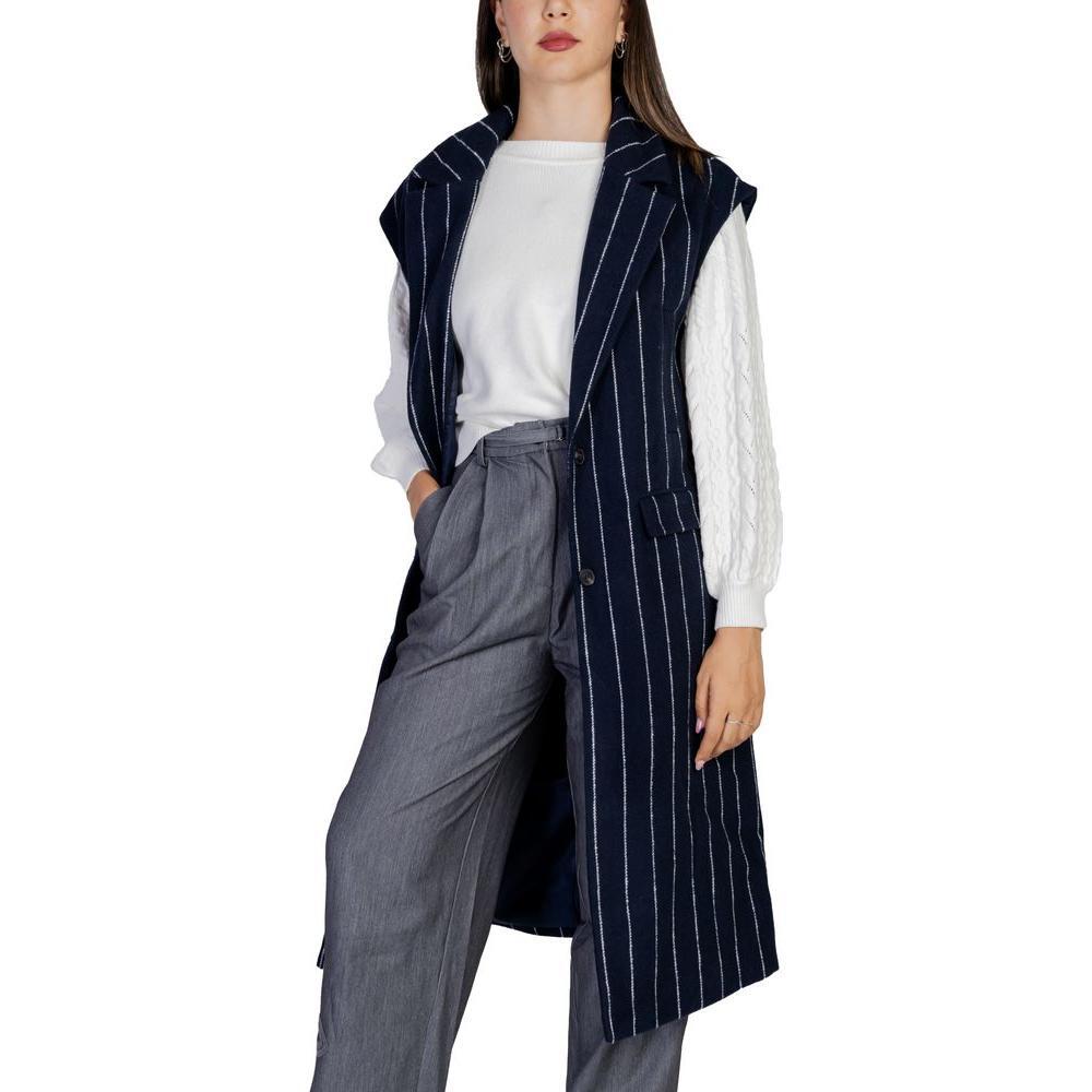 ICHI Blue Polyester Sleveless Jacket IC-15420500010-IT36|XXS