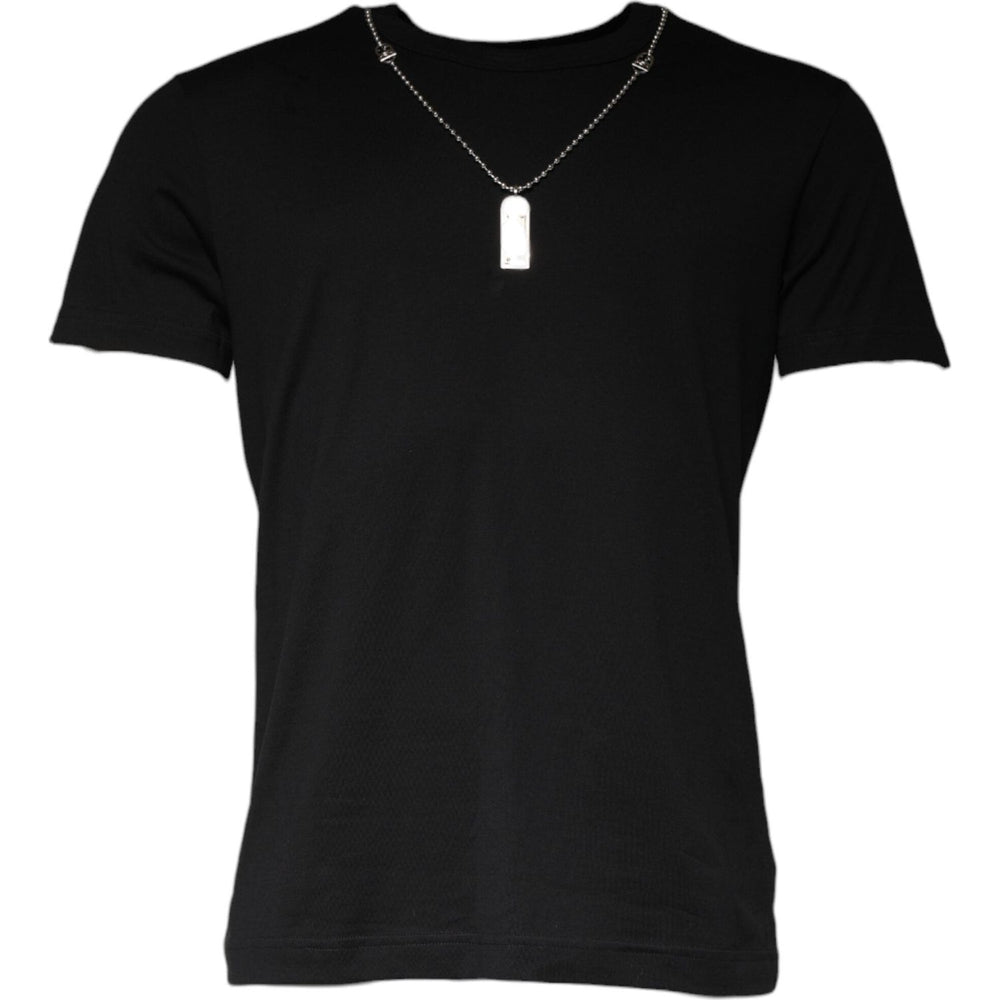 Dolce & Gabbana Black Cotton Necklace Embellished T-shirt TSH87060-44