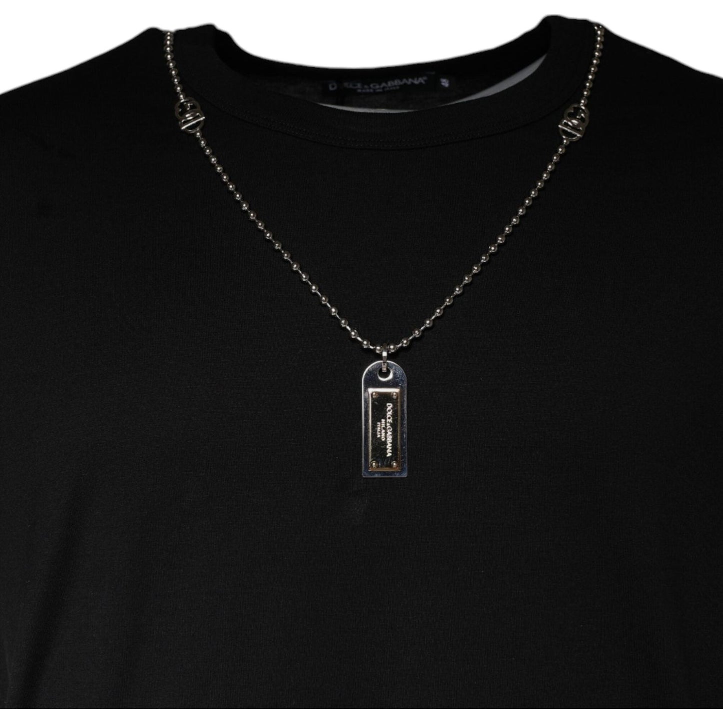 Dolce & Gabbana Black Cotton Necklace Embellished T-shirt TSH87060-44
