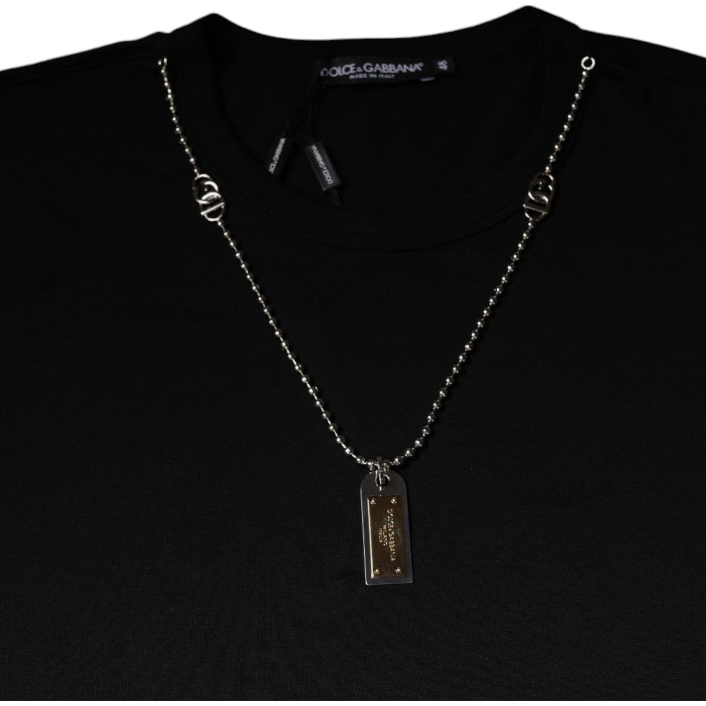 Dolce & Gabbana Black Cotton Necklace Embellished T-shirt TSH87060-44
