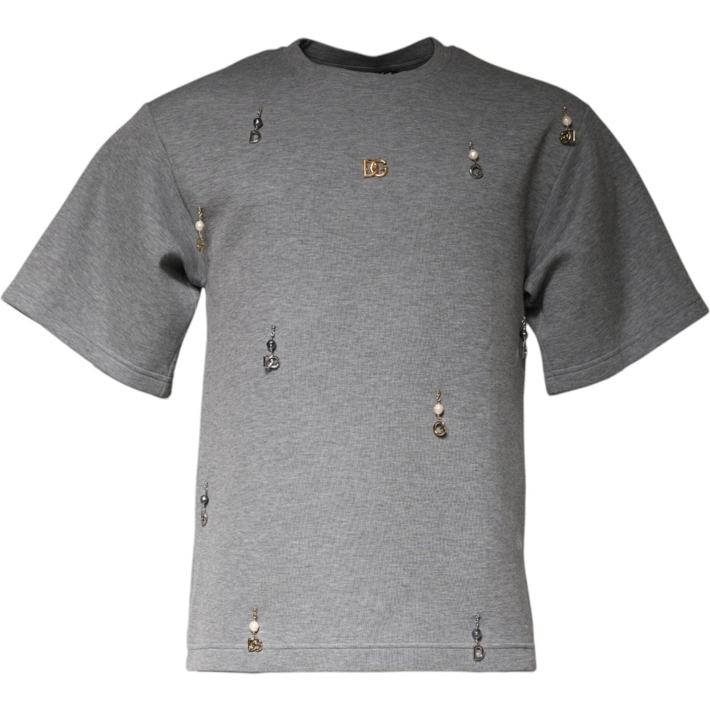 Dolce & Gabbana Gray Cotton Blend Embellished Tee T-shirt TSH87077-44