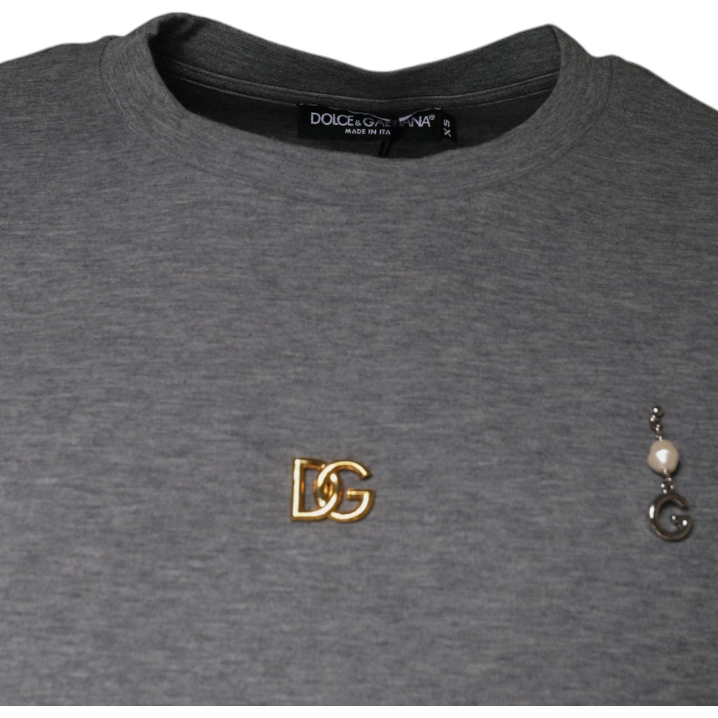 Dolce & Gabbana Gray Cotton Blend Embellished Tee T-shirt TSH87077-44