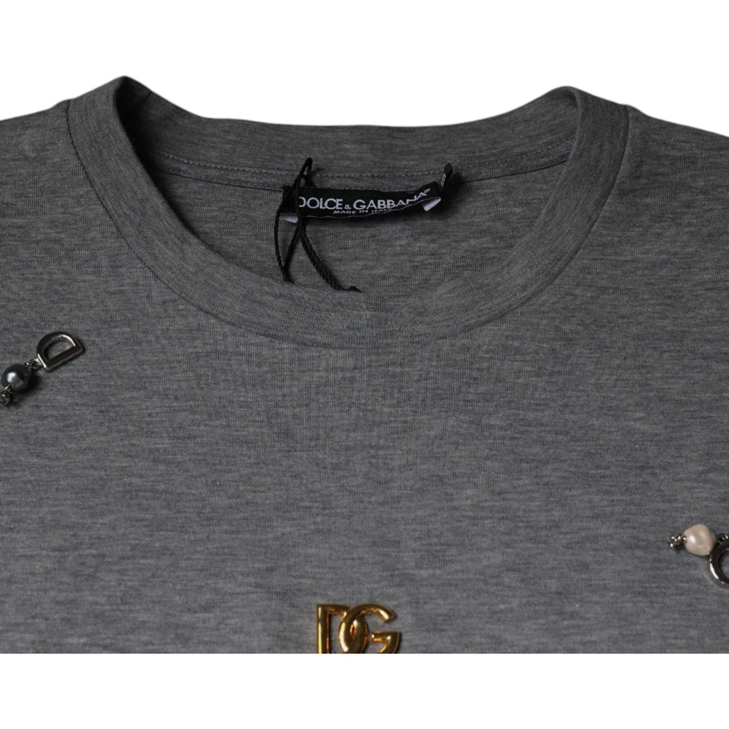 Dolce & Gabbana Gray Cotton Blend Embellished Tee T-shirt TSH87077-44