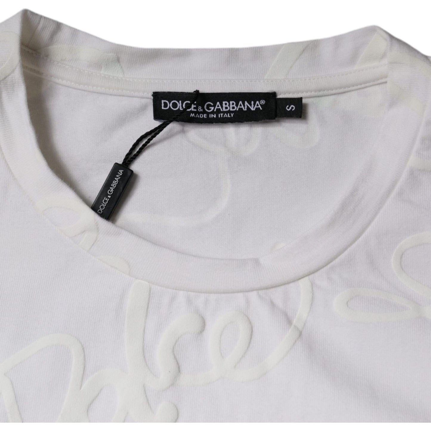 Dolce & Gabbana White Logo Print Cotton Crew Neck T-shirt TSH87178-46