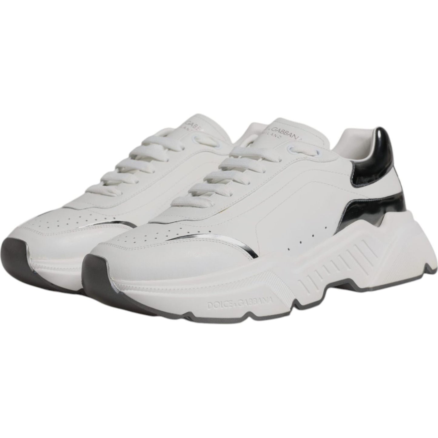 Dolce & Gabbana White Silver DAYMASTER Leather Sneakers Shoes MV6430
