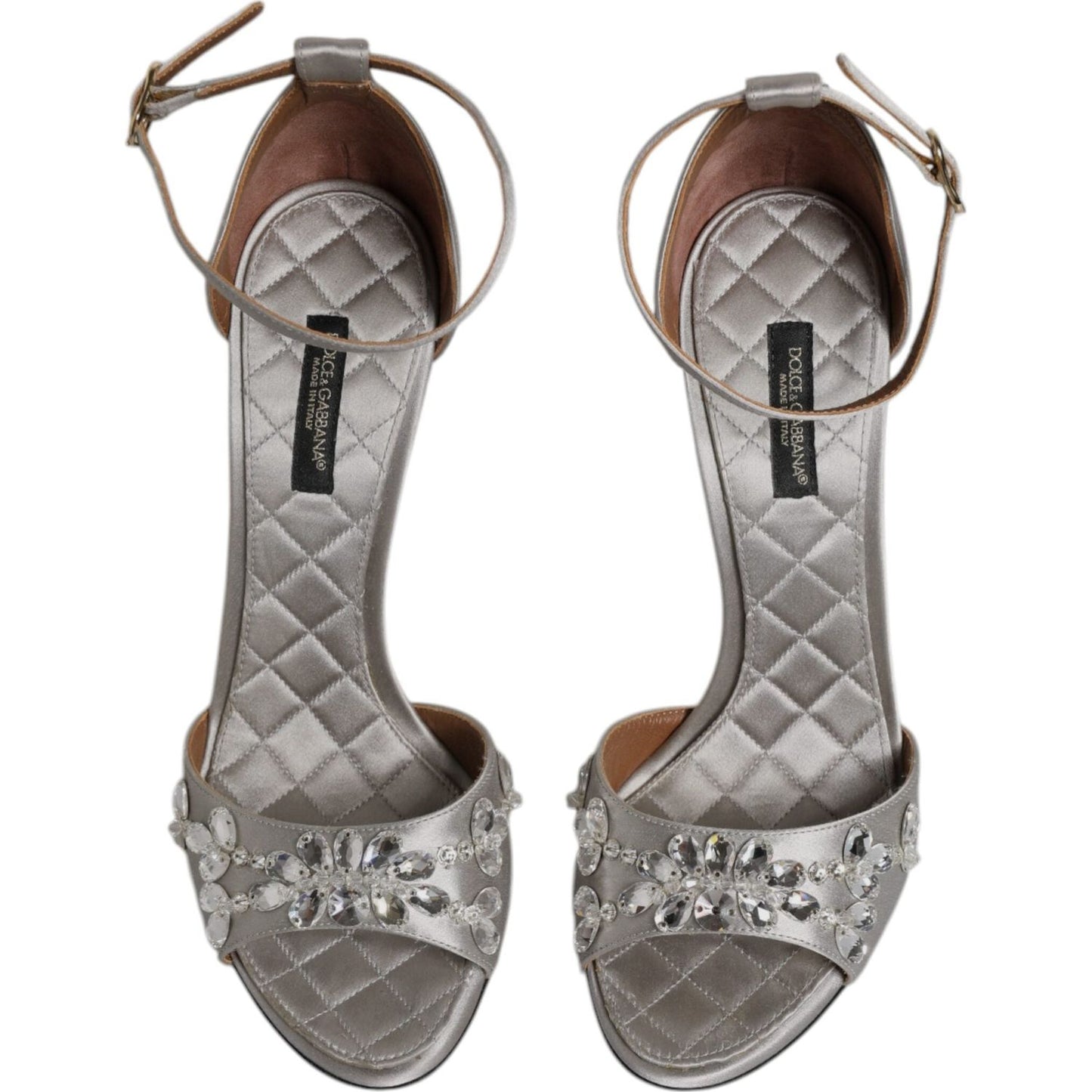 Dolce & Gabbana Silver Ankle Strap Crystal Sandals Shoes LA12003-37