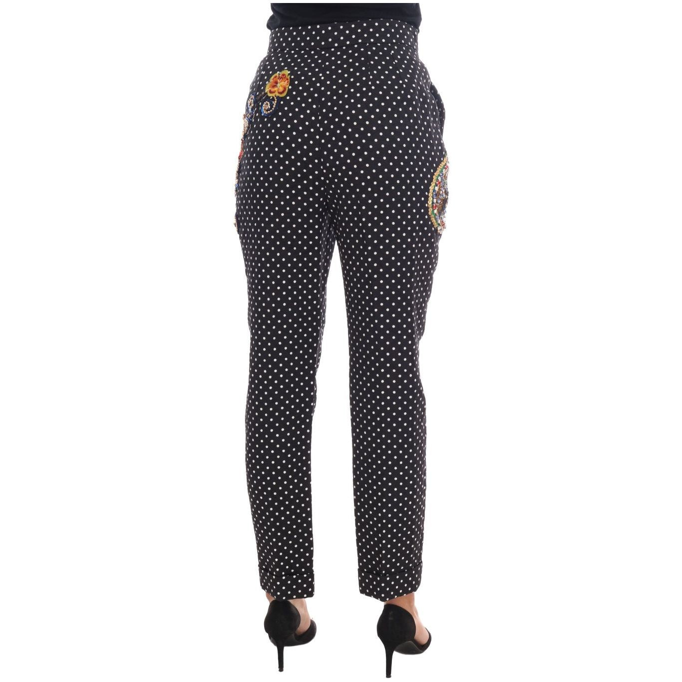 Dolce & Gabbana Black Polka Dot Sicily Crystal Pants BYX1127-1