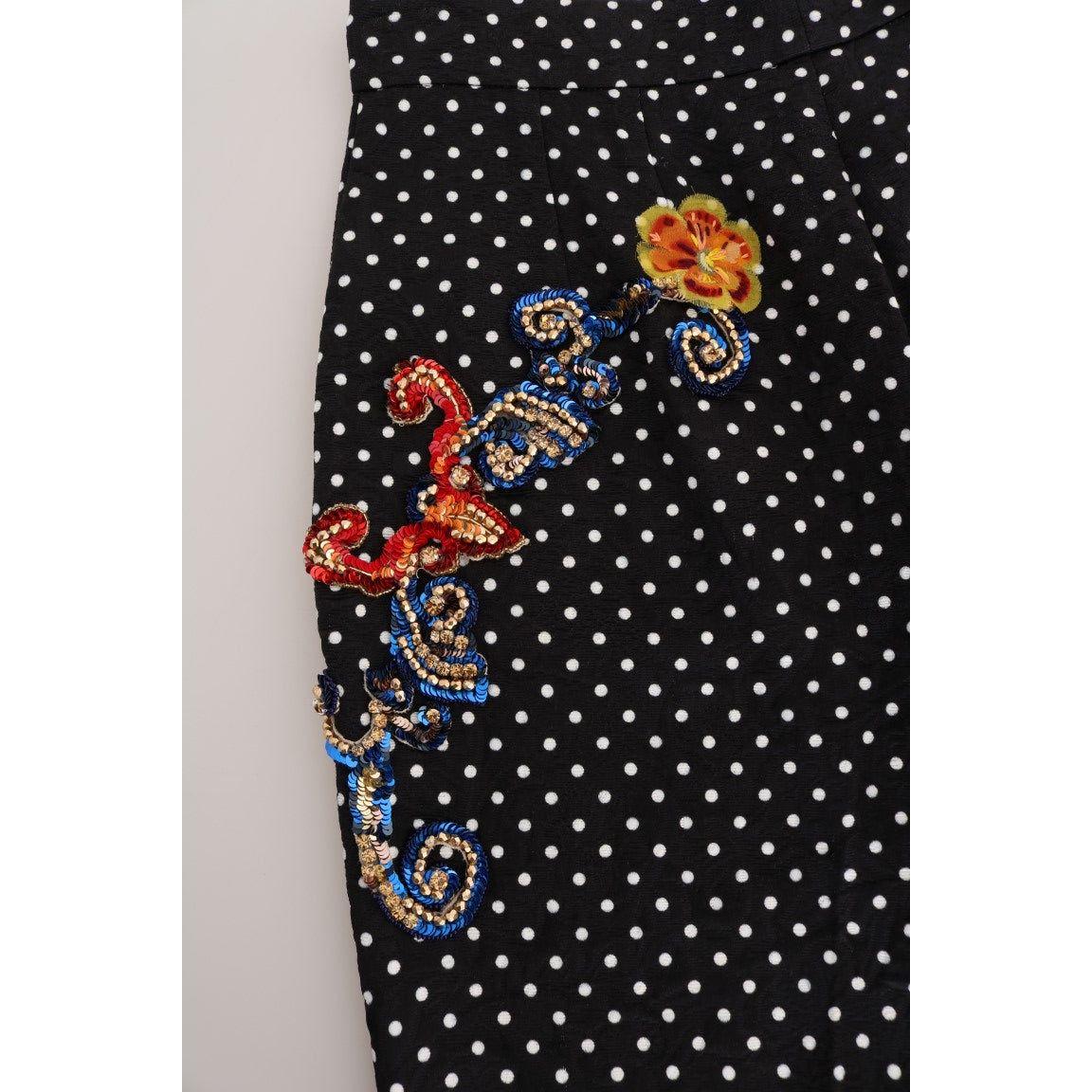 Dolce & Gabbana Black Polka Dot Sicily Crystal Pants BYX1127-1