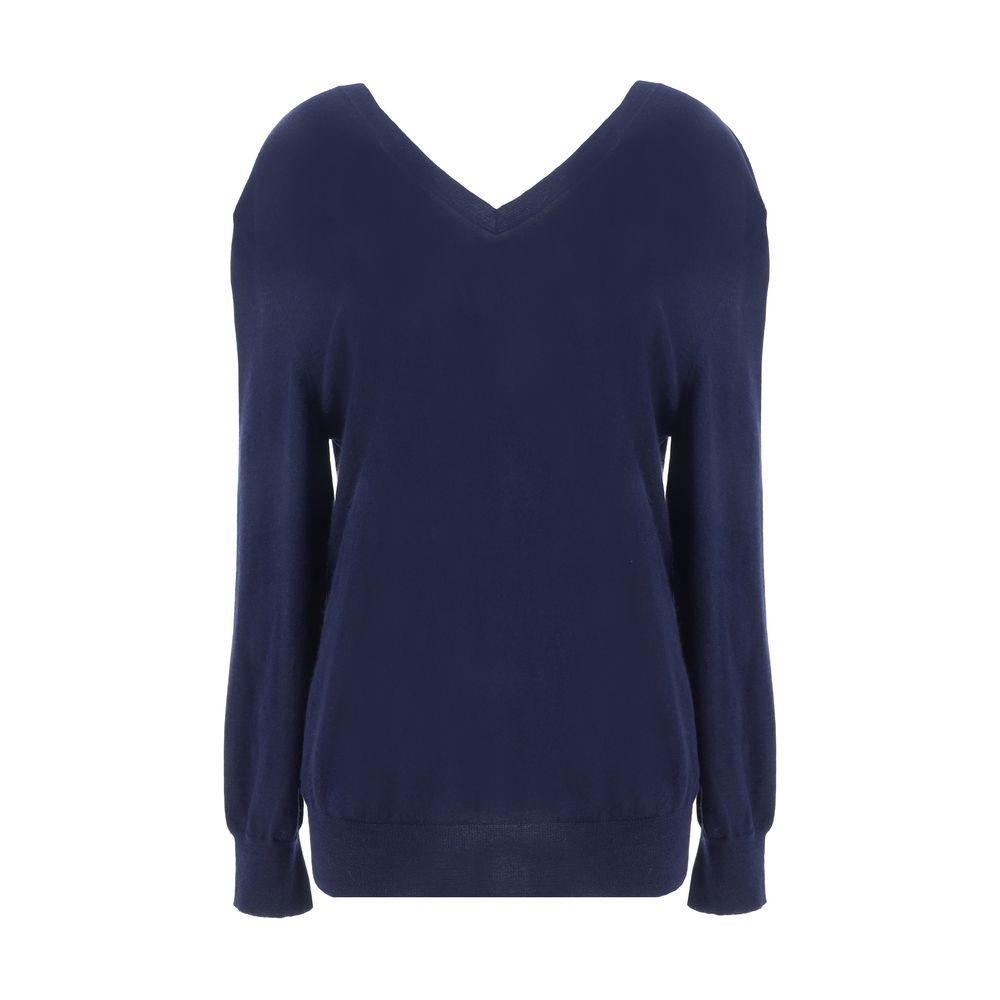 Prada cashmere cardigan with V-neck, ribbed cuffs, and hem showcasing a monochrome design and regular fit.