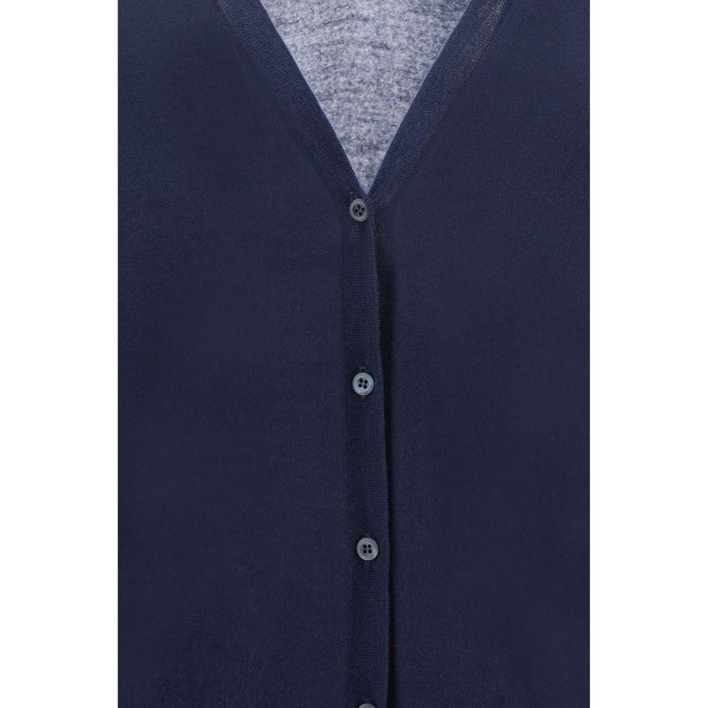 Prada cashmere cardigan with button closure and ribbed V-neck, cuffs, and hem in monochrome finish, regular fit.
