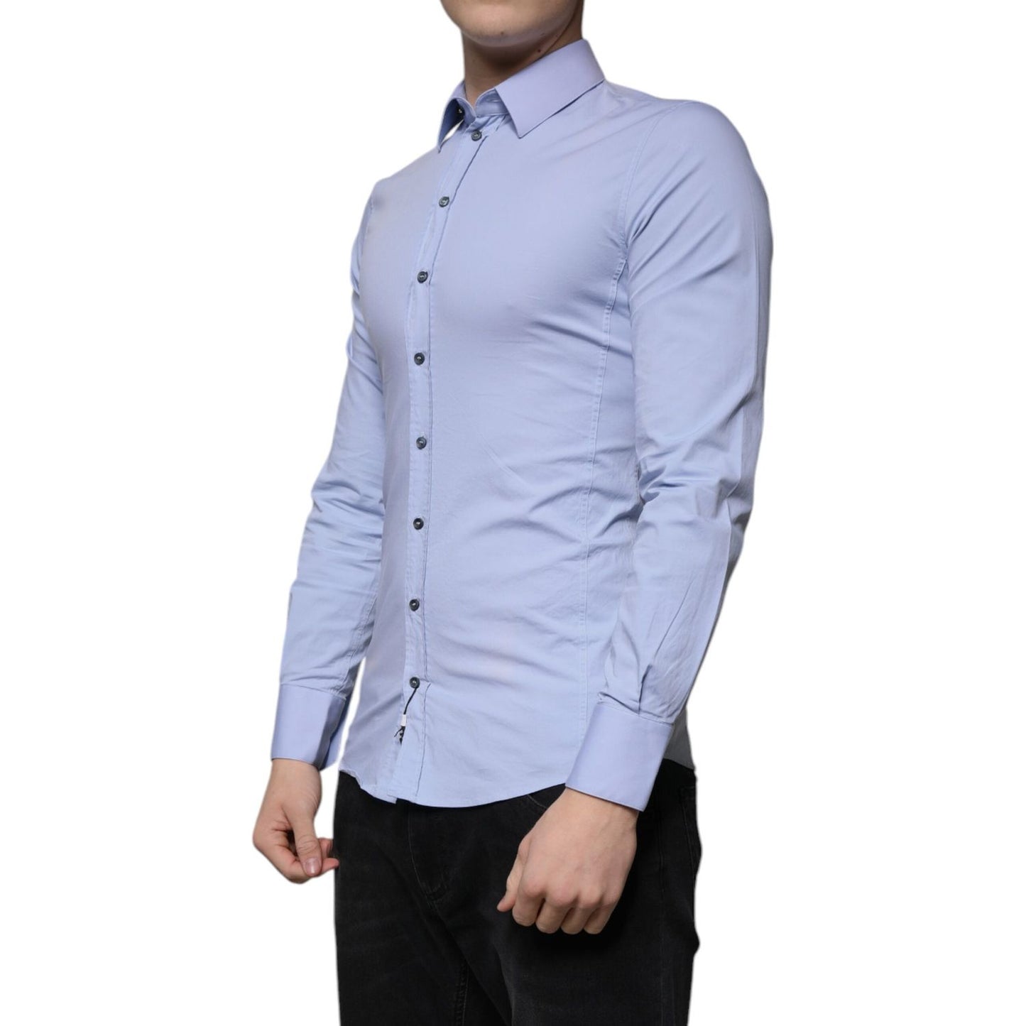 Dolce & Gabbana Light Blue Cotton Slim Fit SICILIA Dress Shirt TSH86476-38