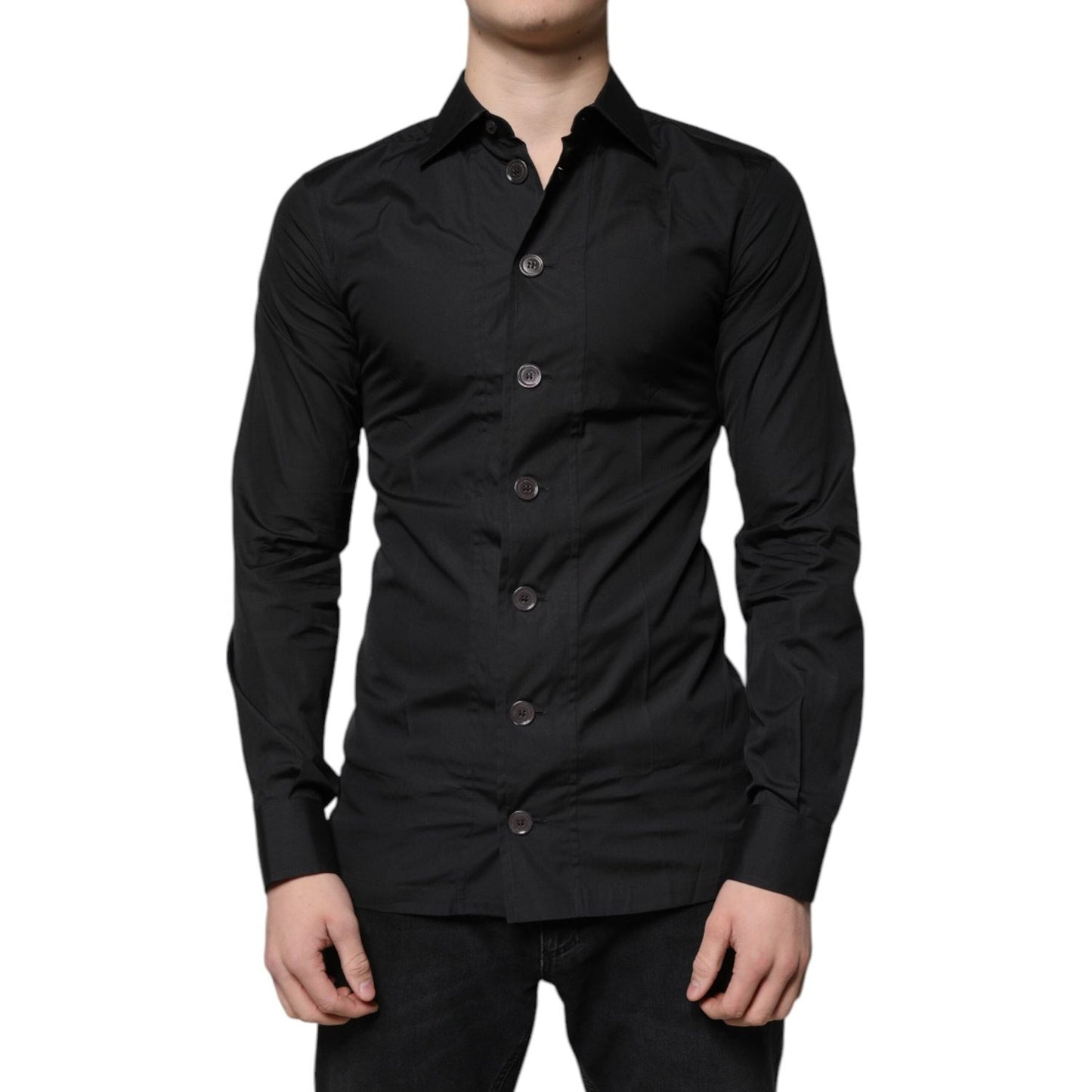 Dolce & Gabbana Black Cotton Formal Long Sleeves Dress Shirt TSH87322-37