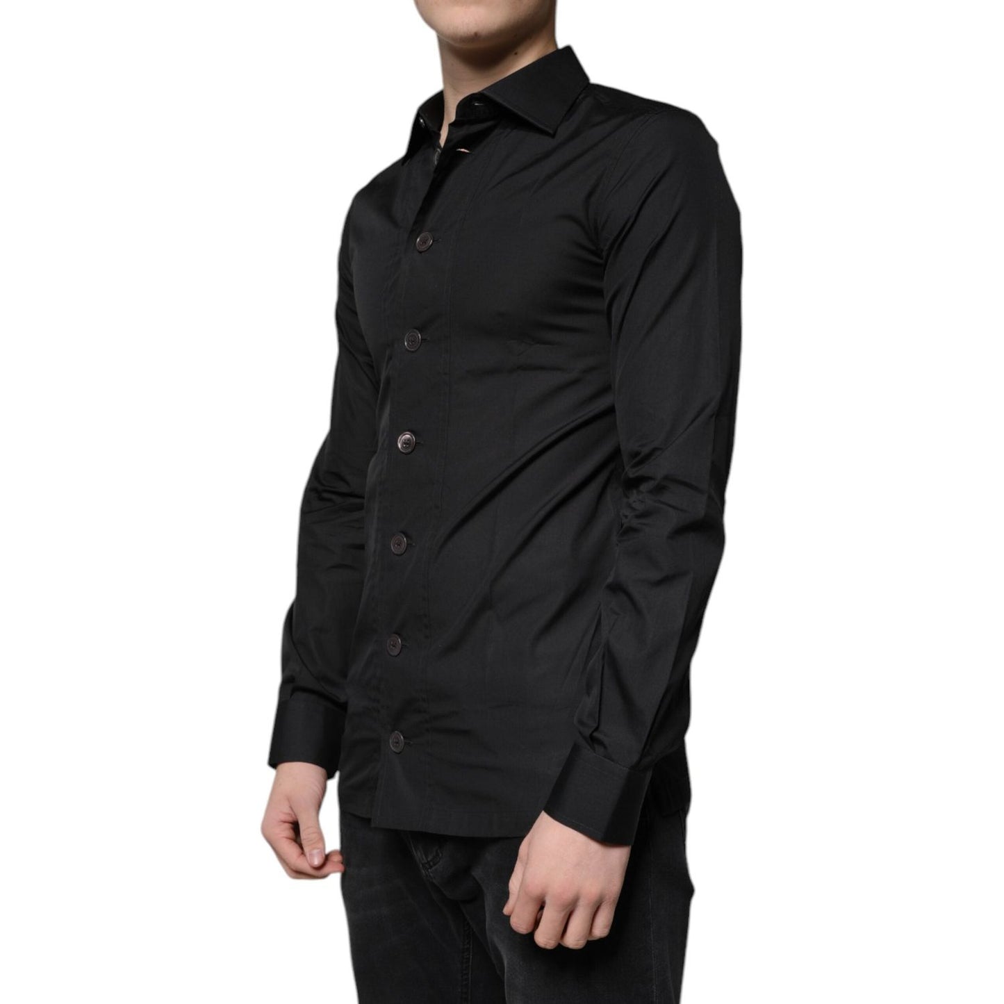 Dolce & Gabbana Black Cotton Formal Long Sleeves Dress Shirt TSH87322-37