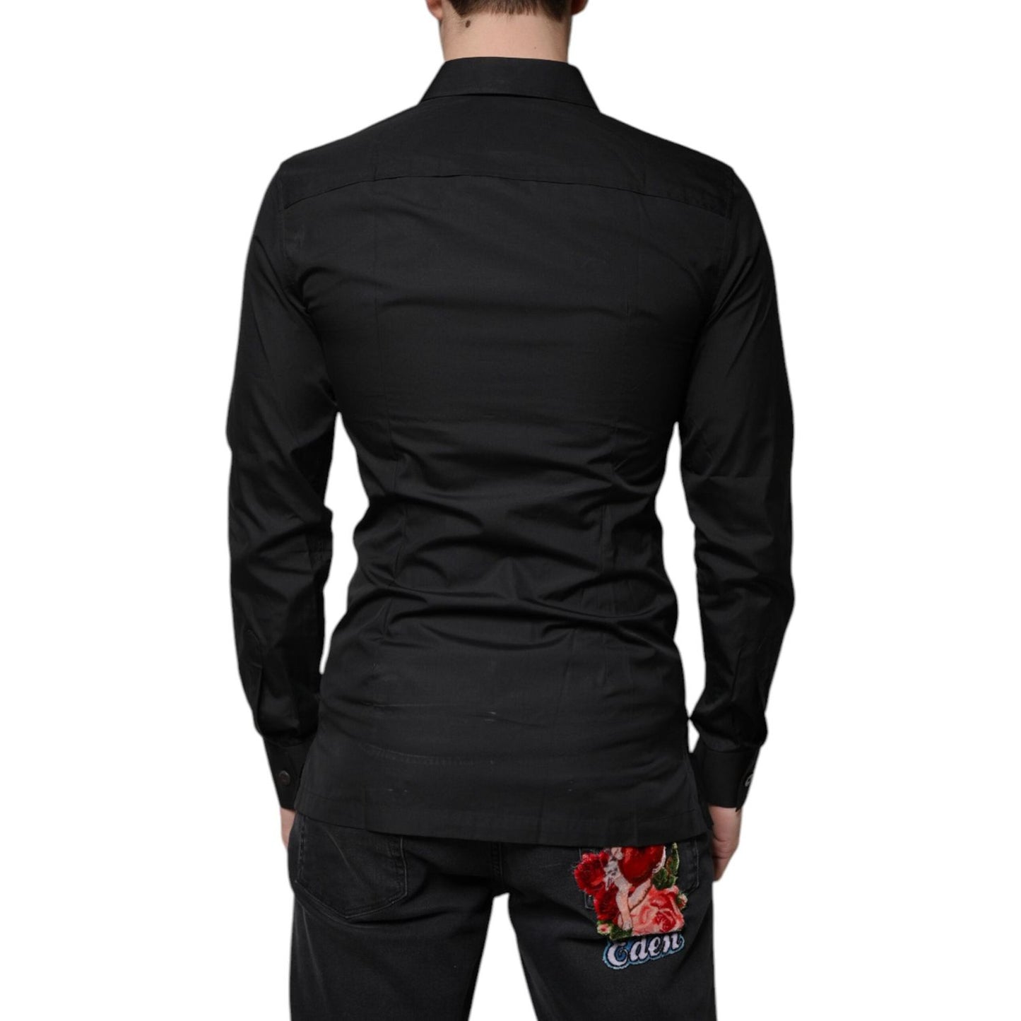 Dolce & Gabbana Black Cotton Formal Long Sleeves Dress Shirt TSH87322-37