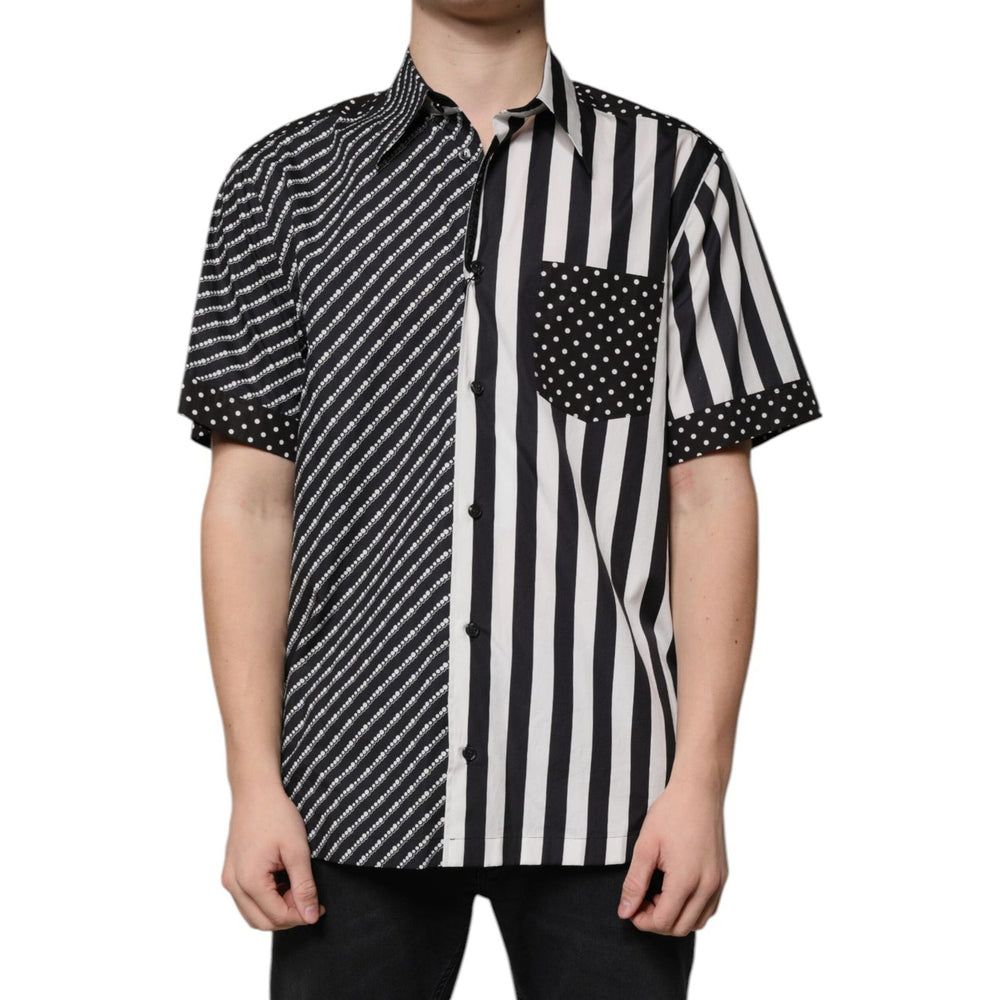 Dolce & Gabbana Black White Striped Button Down Casual Shirt TSH87341-39