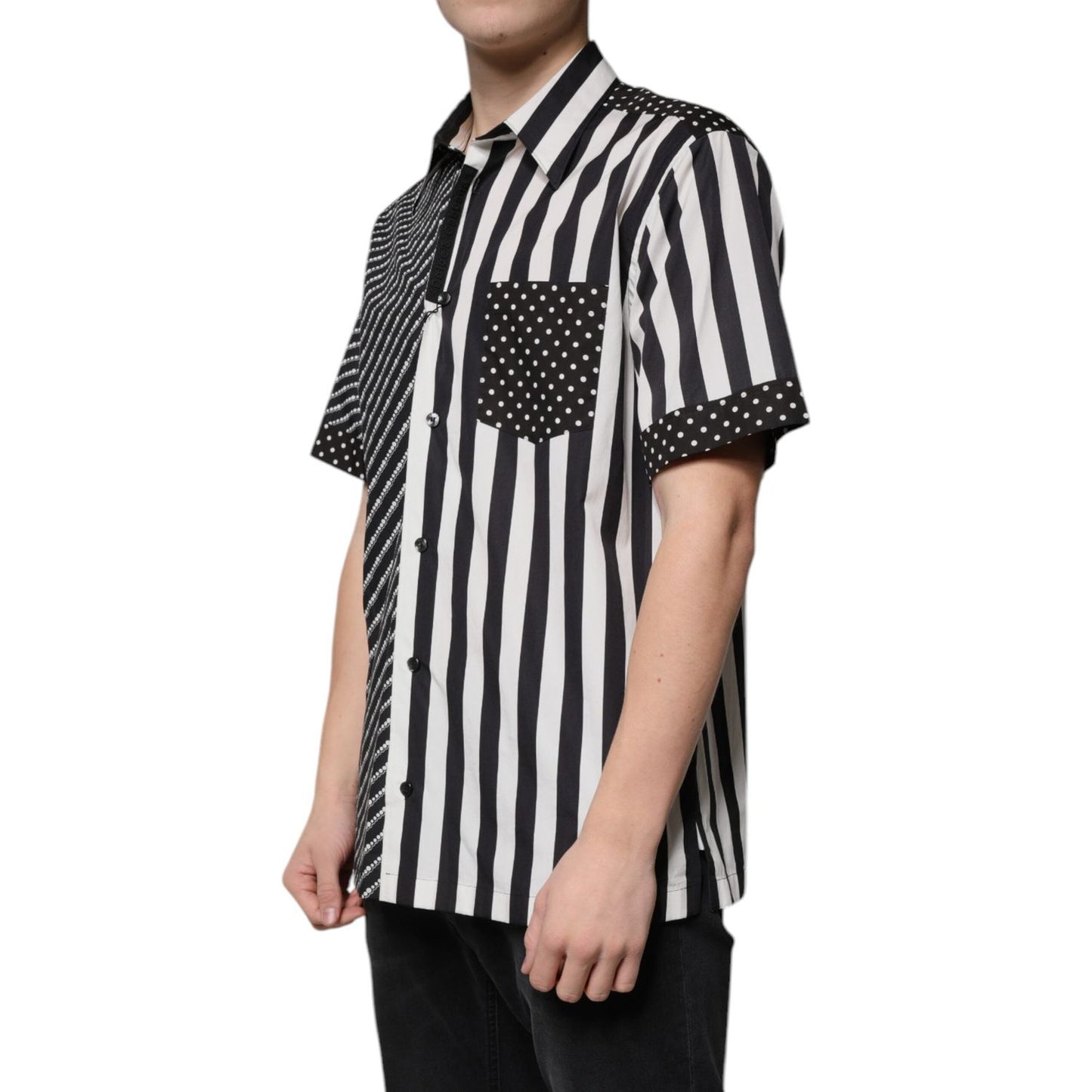 Dolce & Gabbana Black White Striped Button Down Casual Shirt TSH87341-39