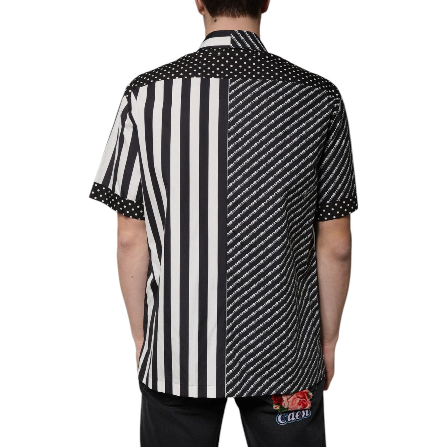 Dolce & Gabbana Black White Striped Button Down Casual Shirt TSH87341-39
