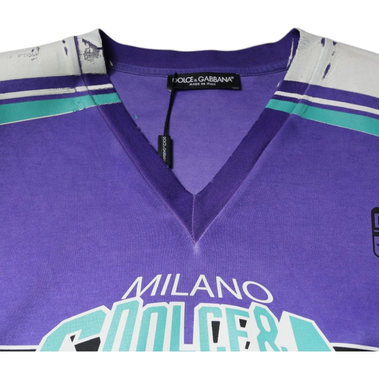 Dolce & Gabbana Purple Logo Jersey Cotton V-neck T-shirt