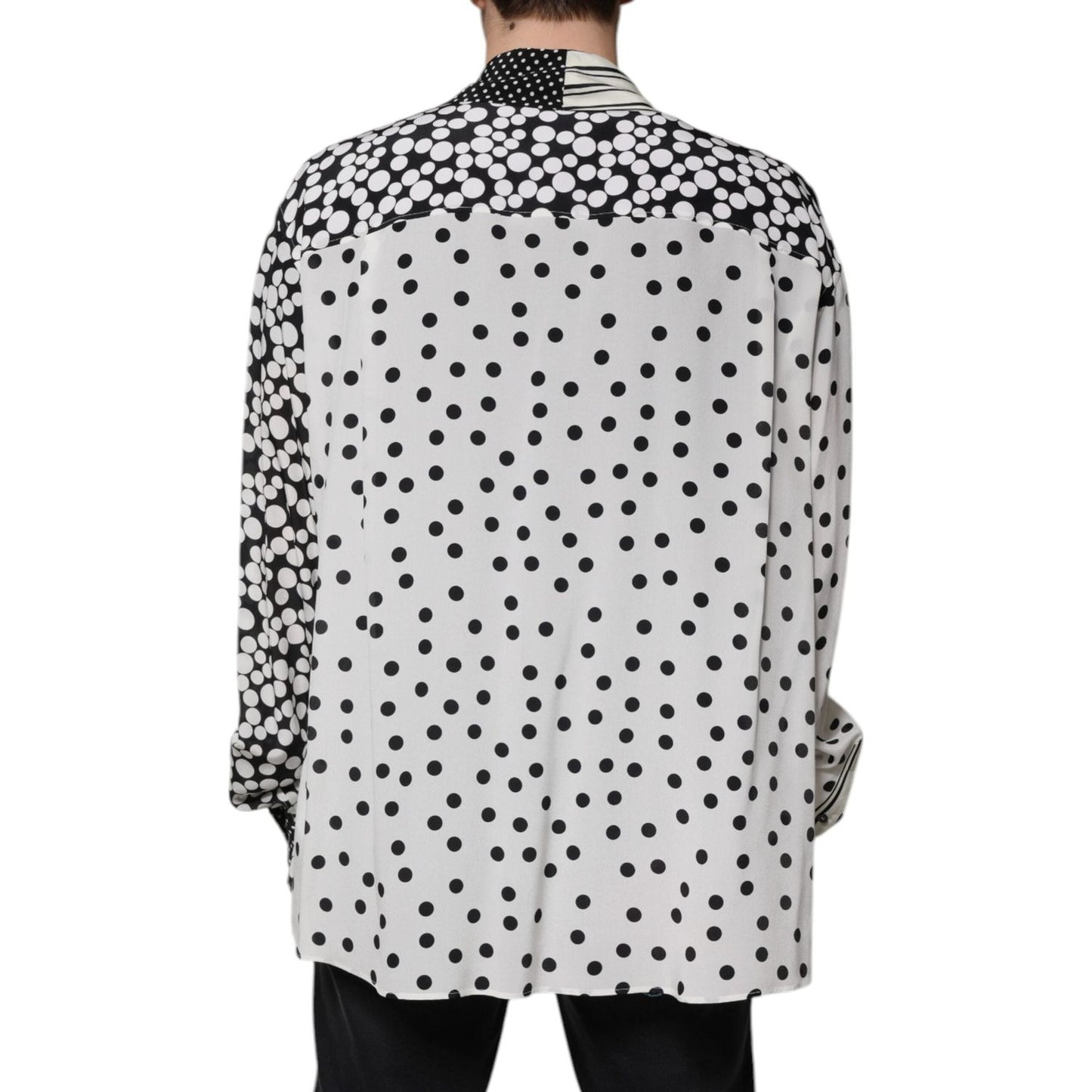 Dolce & Gabbana Black White Polka Dots Silk Men Casual Shirt TSH87343-43