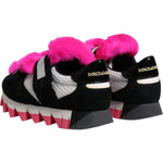 Dolce & Gabbana Black Pink Fur Embellished Sneakers Shoes LA11997-35.5