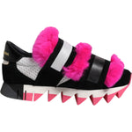 Dolce & Gabbana Black Pink Fur Embellished Sneakers Shoes LA11997-35.5