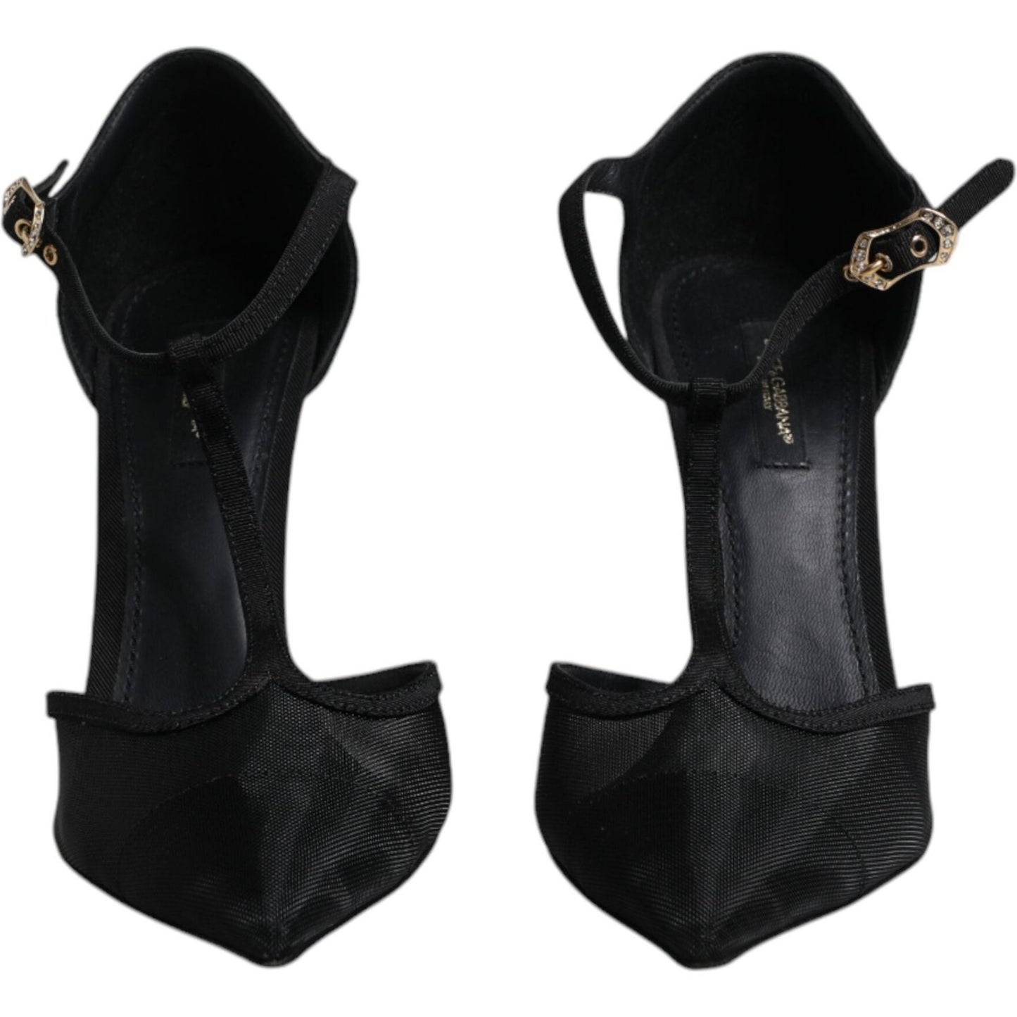 Dolce & Gabbana Black Mesh T-strap Stiletto High Heels Shoes LA12069-39