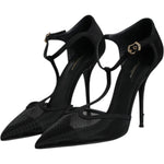 Dolce & Gabbana Black Mesh T-strap Stiletto High Heels Shoes LA12069-39